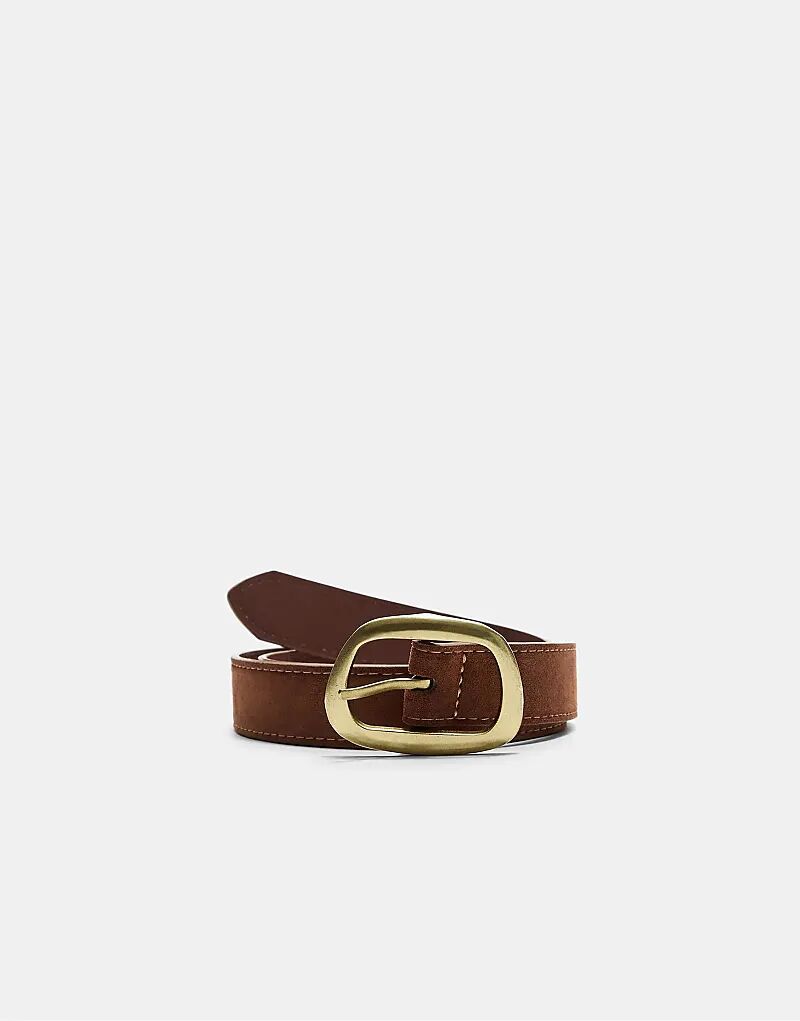 

Ремень Stradivarius Topstitched с асимметричной пряжкой коричневого цвета