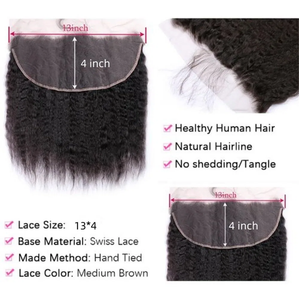 Фронтальная накладка 13x4 HD Lace Frontal из натуральных волос Yaki, прямые, черные, 150% плотность (14 дюймов) Yuhanxinheshe — фото 3