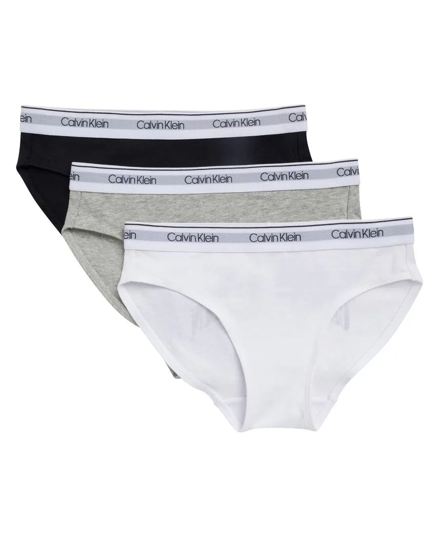 Трусики для девочек 6-16 лет с логотипом Calvin Klein на спине и поясе, белый/серый/черный
