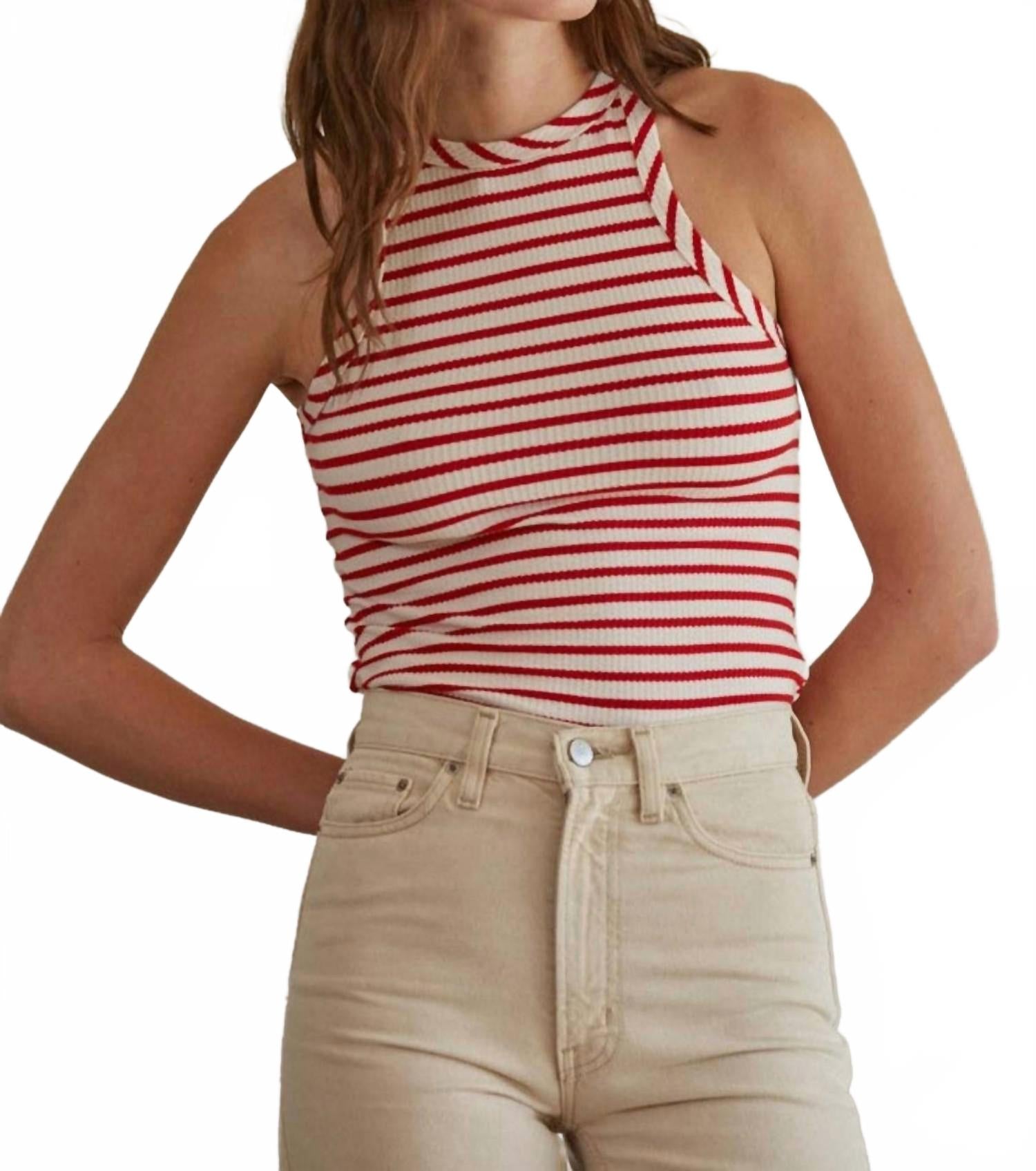 

By Together Ребристый полосатый топ красного/кремового цвета