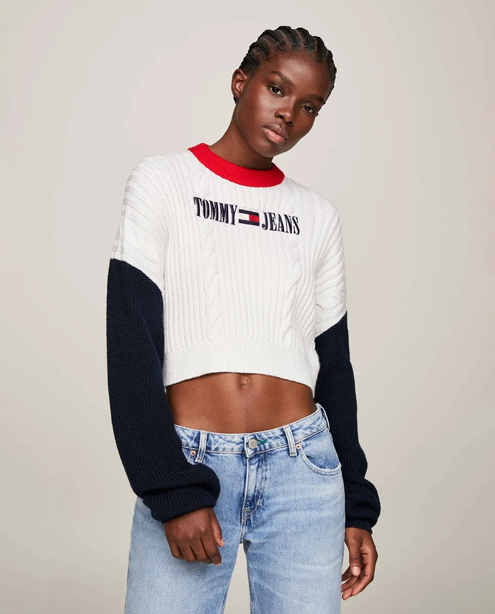 

Женский джемпер в стиле колорблок с воротником-стойкой Tommy Jeans, пастельно-розовый