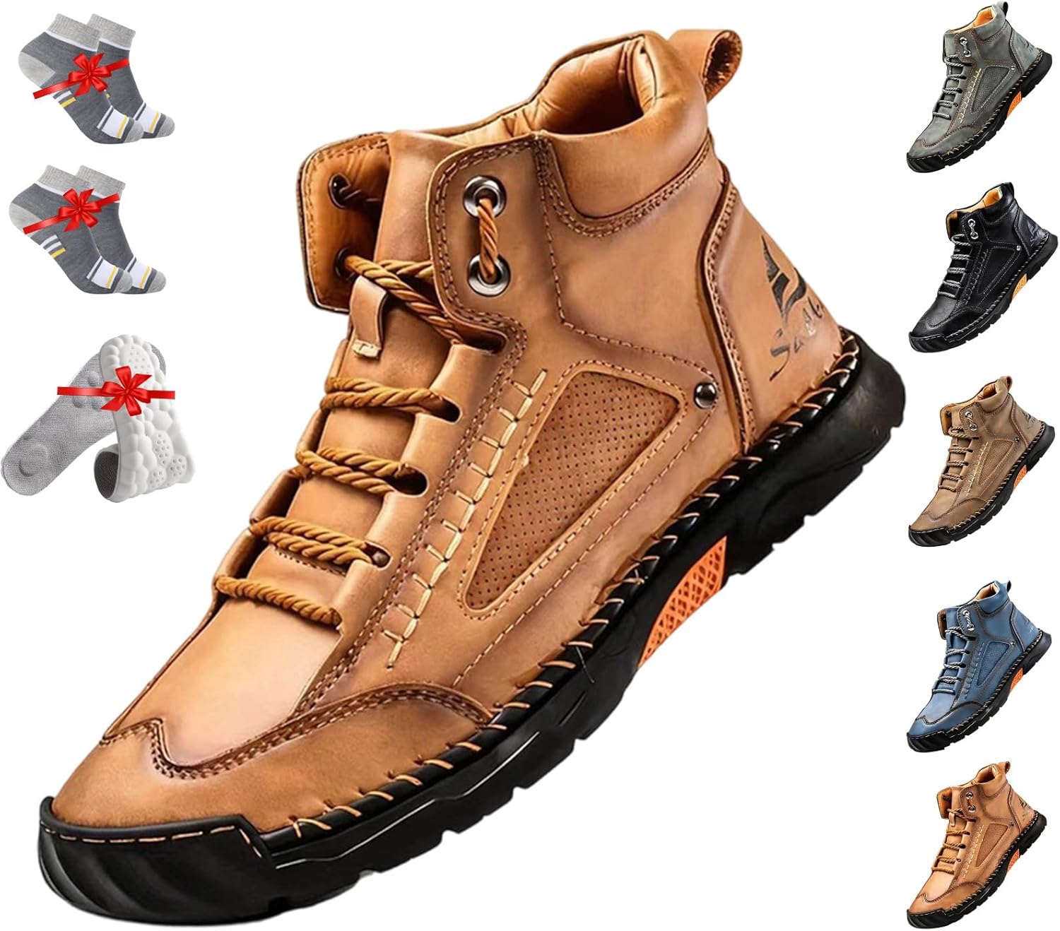 

Мужские удобные кожаные ботинки ручной работы, мужские кожаные туфли с широкой носочной частью, Поддержка свода стопы, водонепроницаемые, снимающие давление, нескользящие, легкие и дышащие, ортопедические ботинки для мужчин Ymavse, коричневый