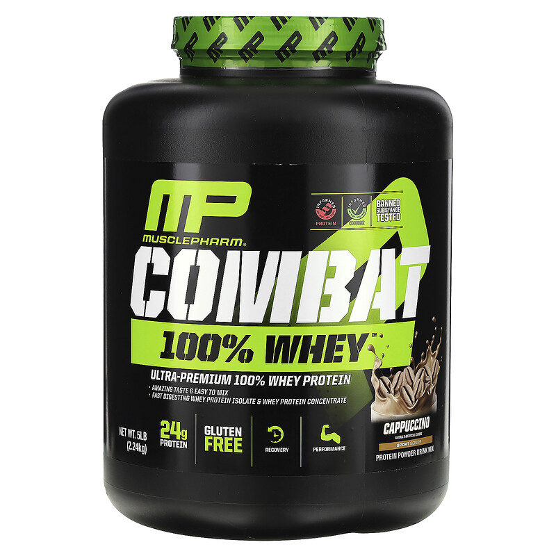 

MusclePharm, Combat, 100% сывороточный протеин, со вкусом капучино, 2,24 кг (5 фунтов)