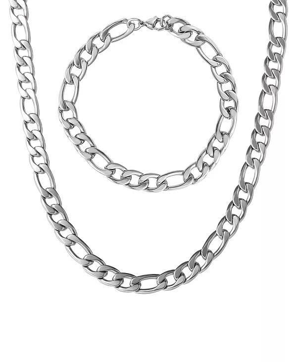 

Комплект из цепочки Фигаро из нержавеющей стали (304) длиной 8 мм и браслета длиной 8,5 дюйма Lucky Brand, silver