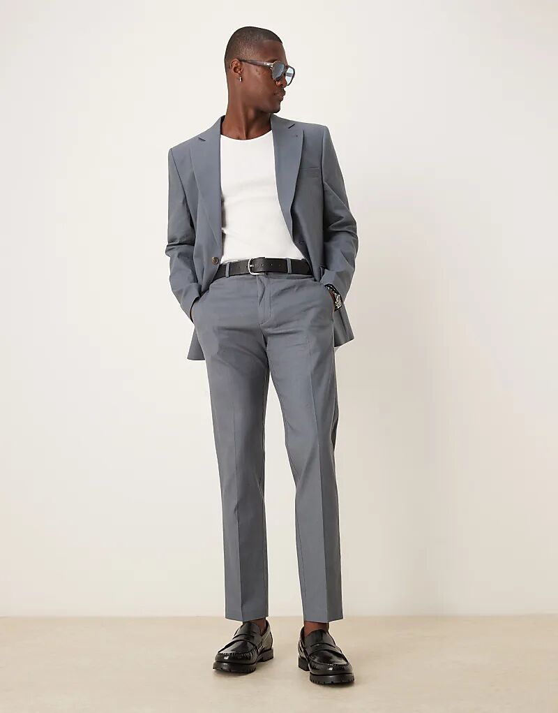 

Узкие брюки из льняной смеси ASOS DESIGN синего цвета