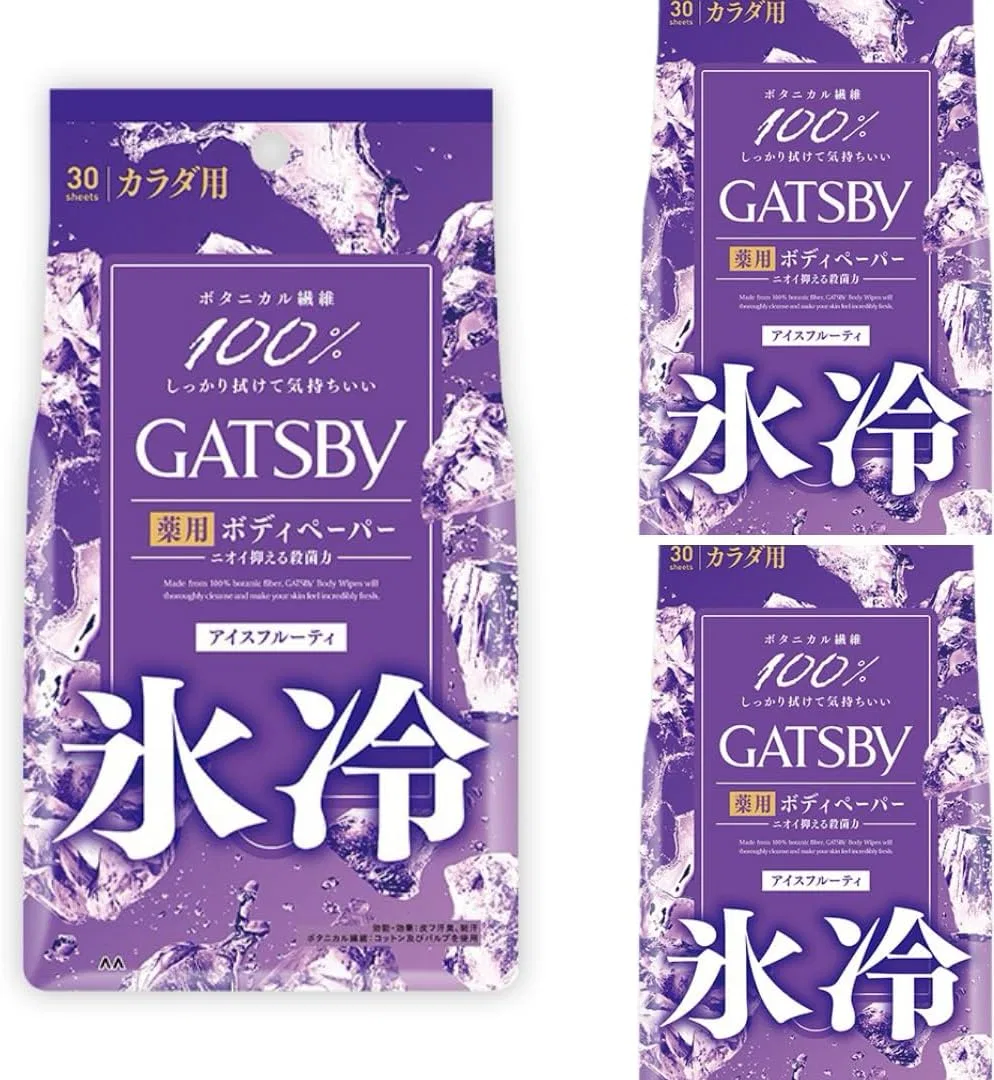 Набор дезодорирующих салфеток Gatsby Ice Deodorant Body Paper N с ментолом, 3 упаковки по 30 листов, аромат Ice Fruity