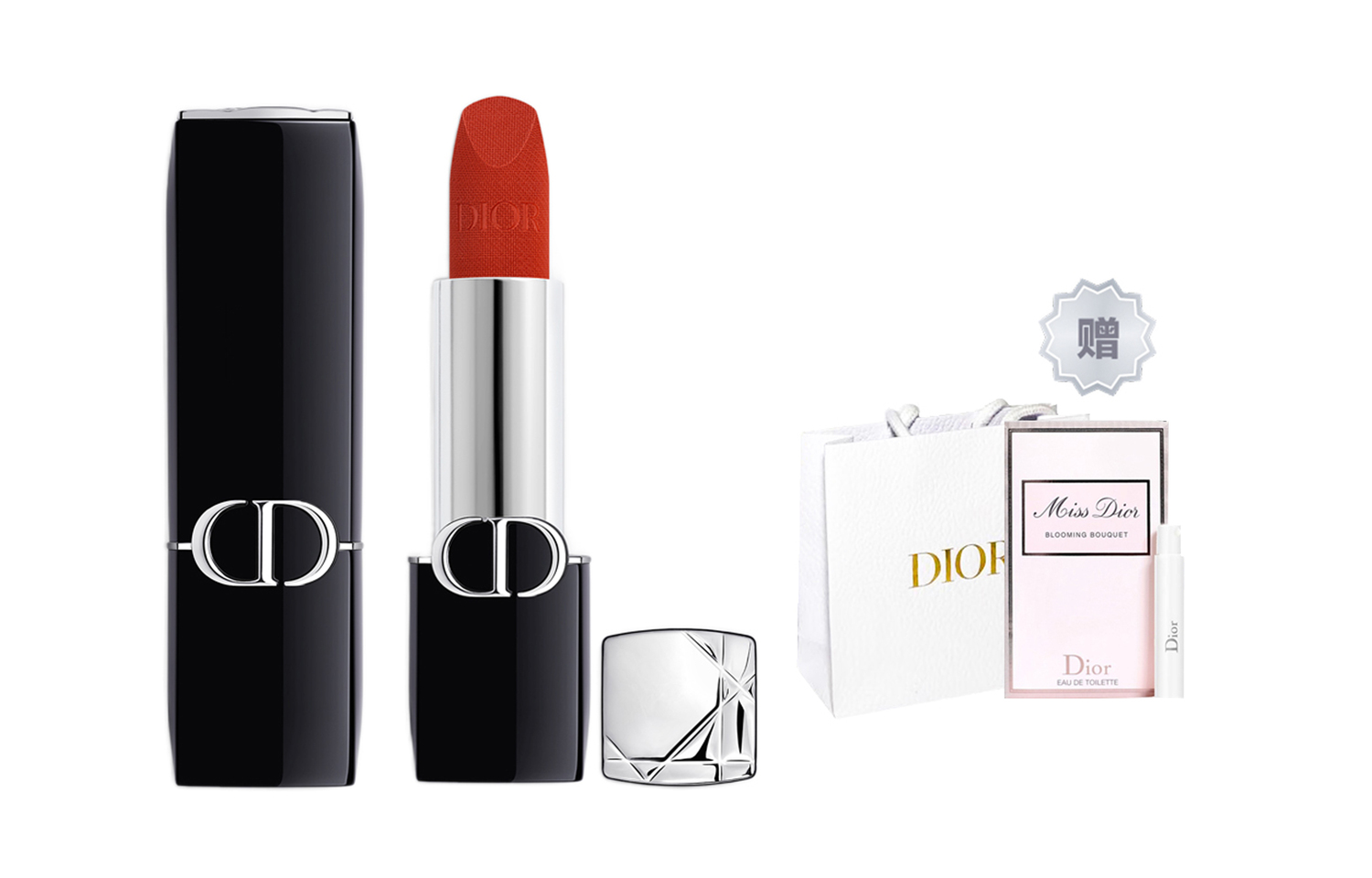 Набор косметики Dior: помада Velour 888# и туалетная вода Miss Dior Blooming Bouquet, 3,5 г + 1 мл — фото 2