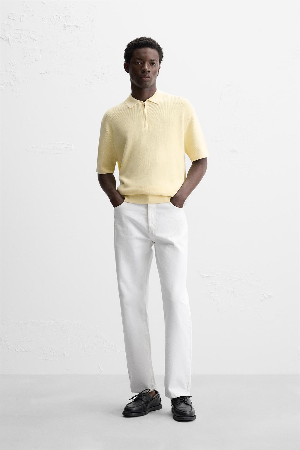 

Рубашка поло из жемчужного трикотажа на молнии ZARA, цвет Light yellow