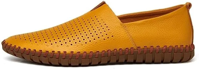 

Мужские слипоны-лоферы летние дышащие плоские лоферы удобные, с противоскользящей мягкой подошвой, для ходьбы и вождения DMGYCK, желтый