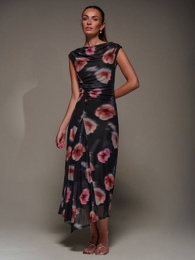 

Флоральное платье макси с асимметричным вырезом Jolie Moi, Black Floral