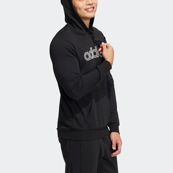 Толстовка Men's adidas neo Alphabet Printing Drawstring Athleisure Casual Sports Black, черный — фото 4