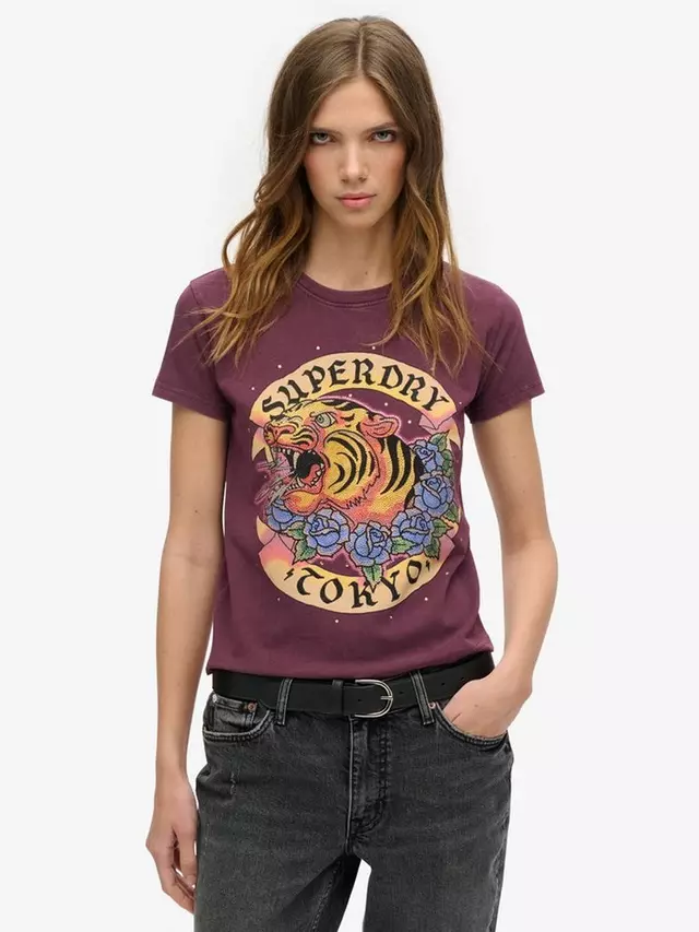 

Футболка Superdry Tattoo Rhinestone, цвет fig/purple