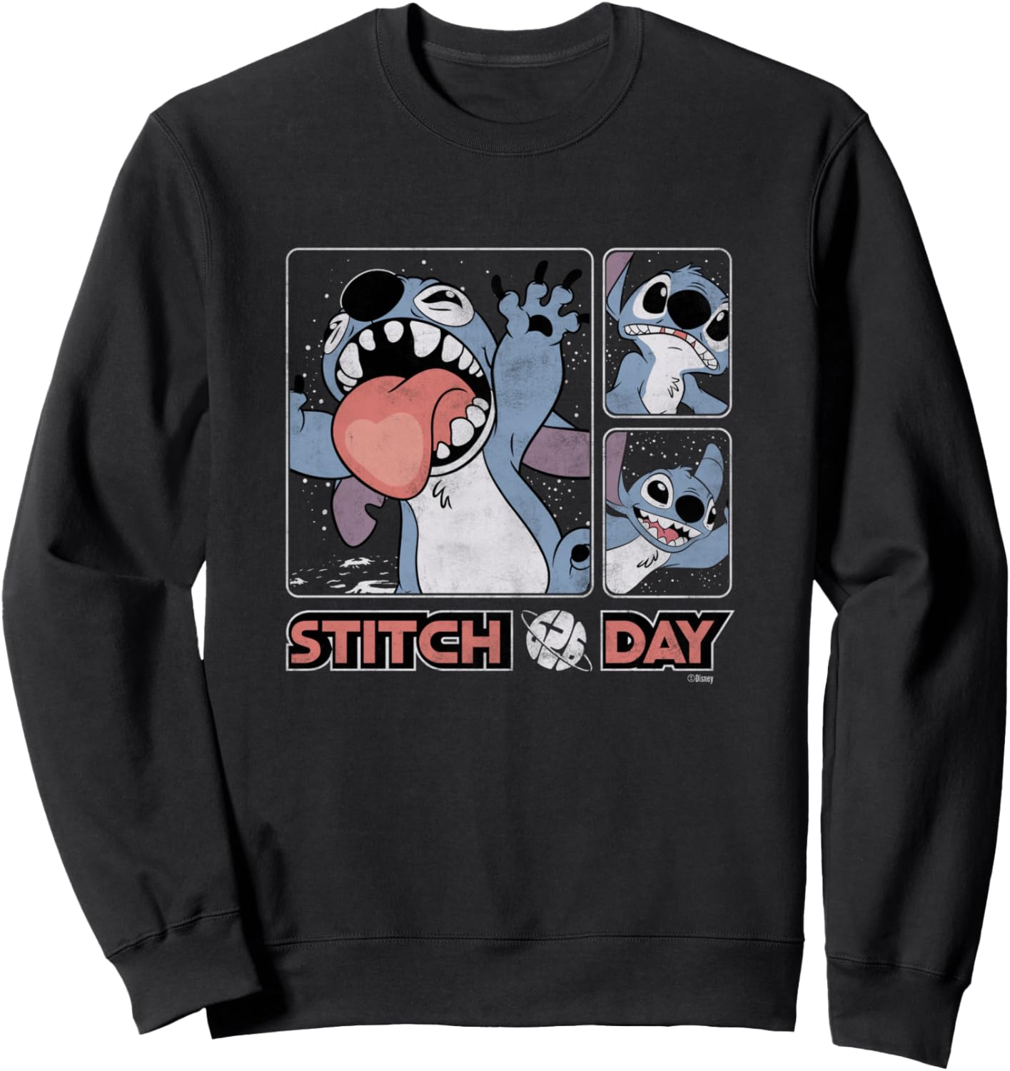 

Толстовка Disney Lilo & Stitch 626 Stitch Day с забавным рисунком и эффектом потертости, черная