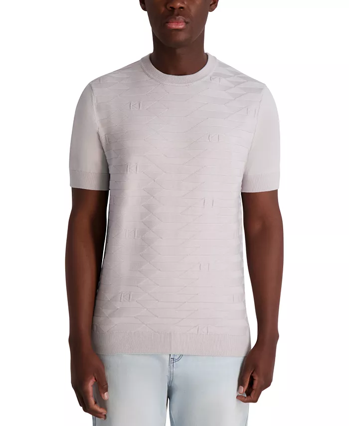 

Мужской вязаный свитер с коротким рукавом и круглым вырезом Karl Lagerfeld Paris, серый