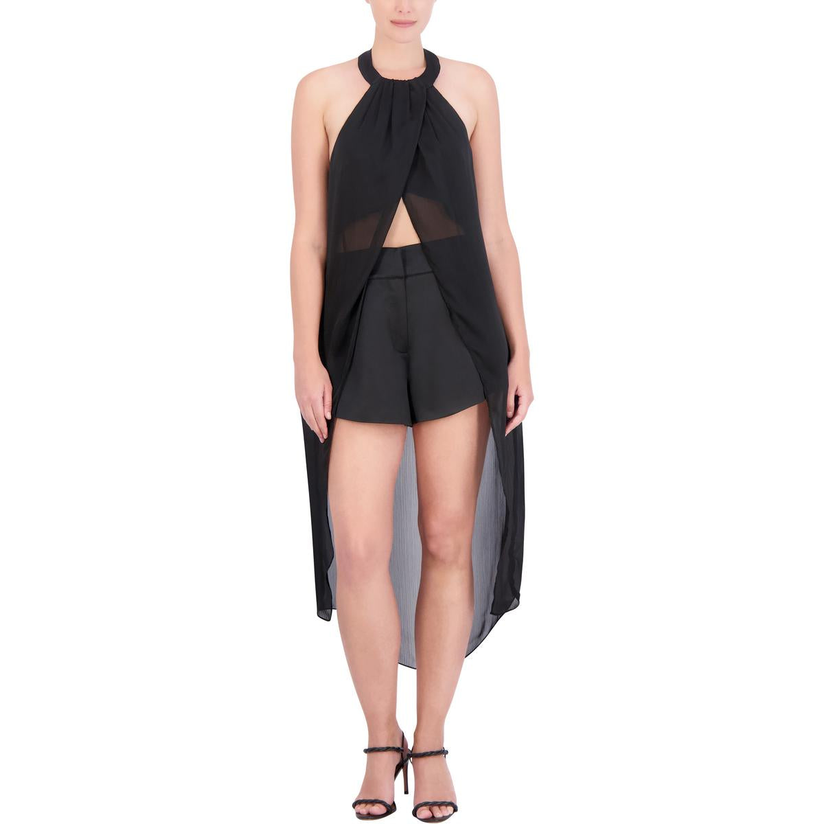 

Женский шифоновый топ миди-халтер BCBGMAXAZRIA, черный