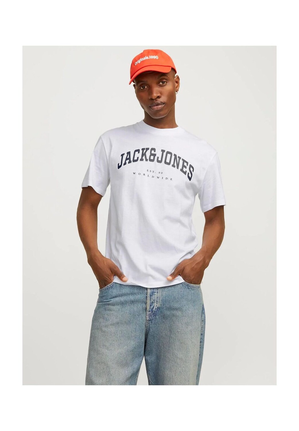 

Мужская хлопковая футболка Ecaleb Varsity ORIGINALS by JACK & JONES, белый
