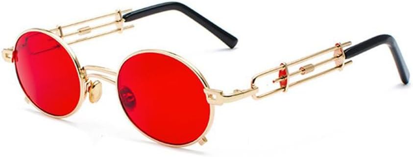 

Панк-очки овальной формы красного цвета для мужчин, металлическая черная оправа, хип-хоп, для женщин, винтажные маленькие солнцезащитные очки в стиле стимпанк TYUVIVO, 4 Gold Red