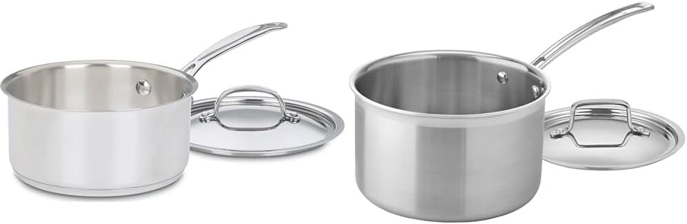 

Cuisinart 719-18 Классическая кастрюля Chef's из нержавеющей стали на 2 литра с крышкой и сковорода на 4 литра, посуда из нержавеющей стали Multiclad Pro, трехслойная кастрюля с крышкой, MCP194-20N