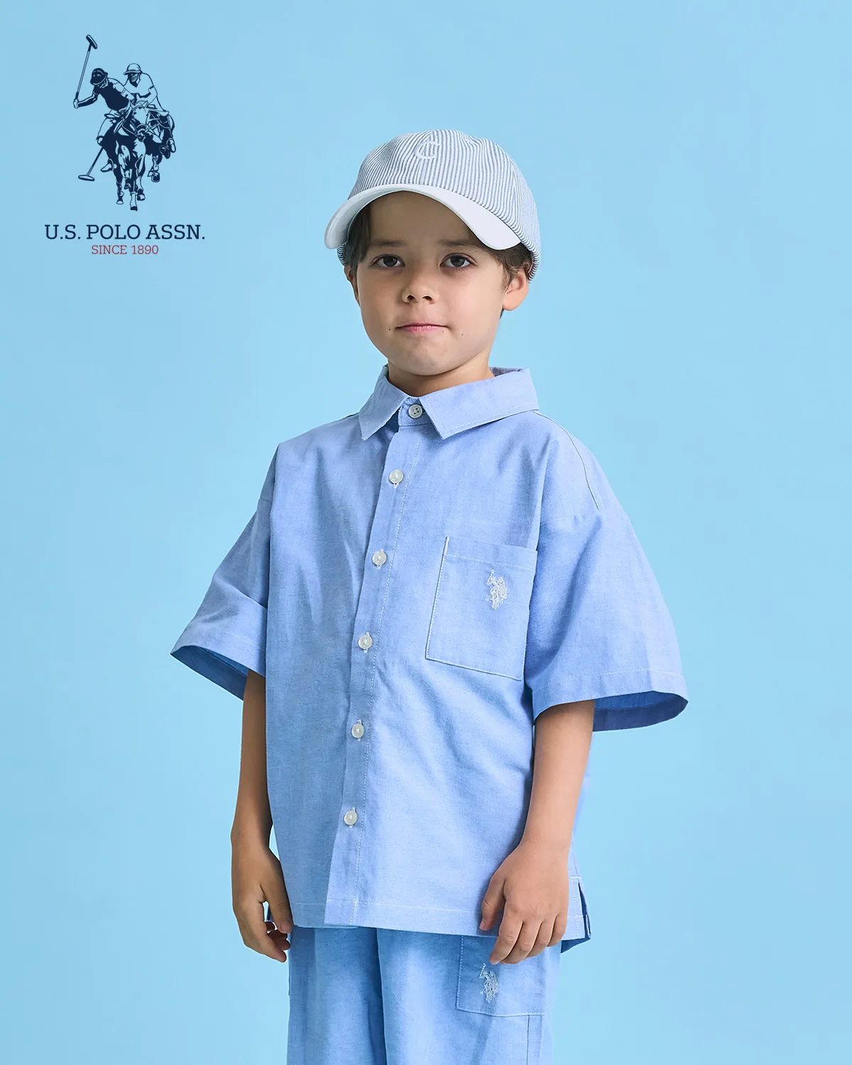 Детская рубашка U.S. POLO ASSN. хлопковая голубая