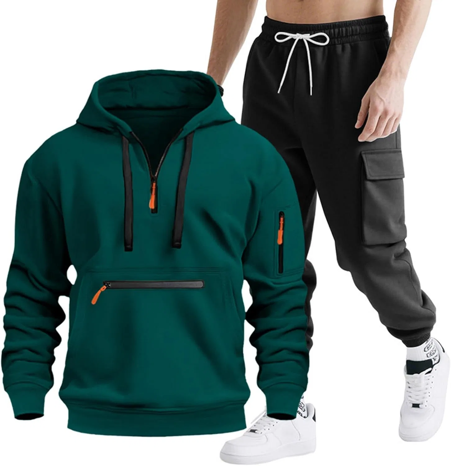 Спортивный костюм с капюшоном и карго брюками, Army Green — фото 2