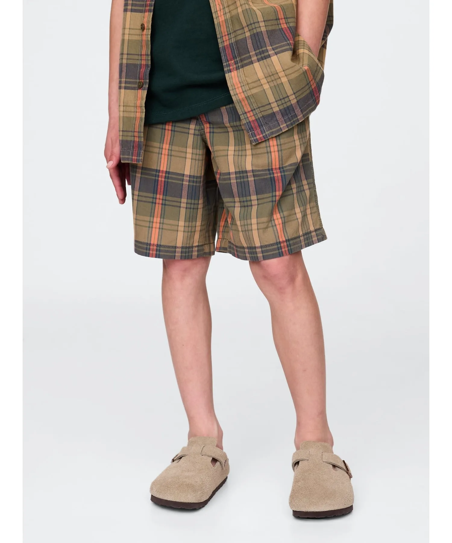 (K) Шорты из клетчатой парусины с удобной талией (детские) GAP, NEUTRAL_PLAID