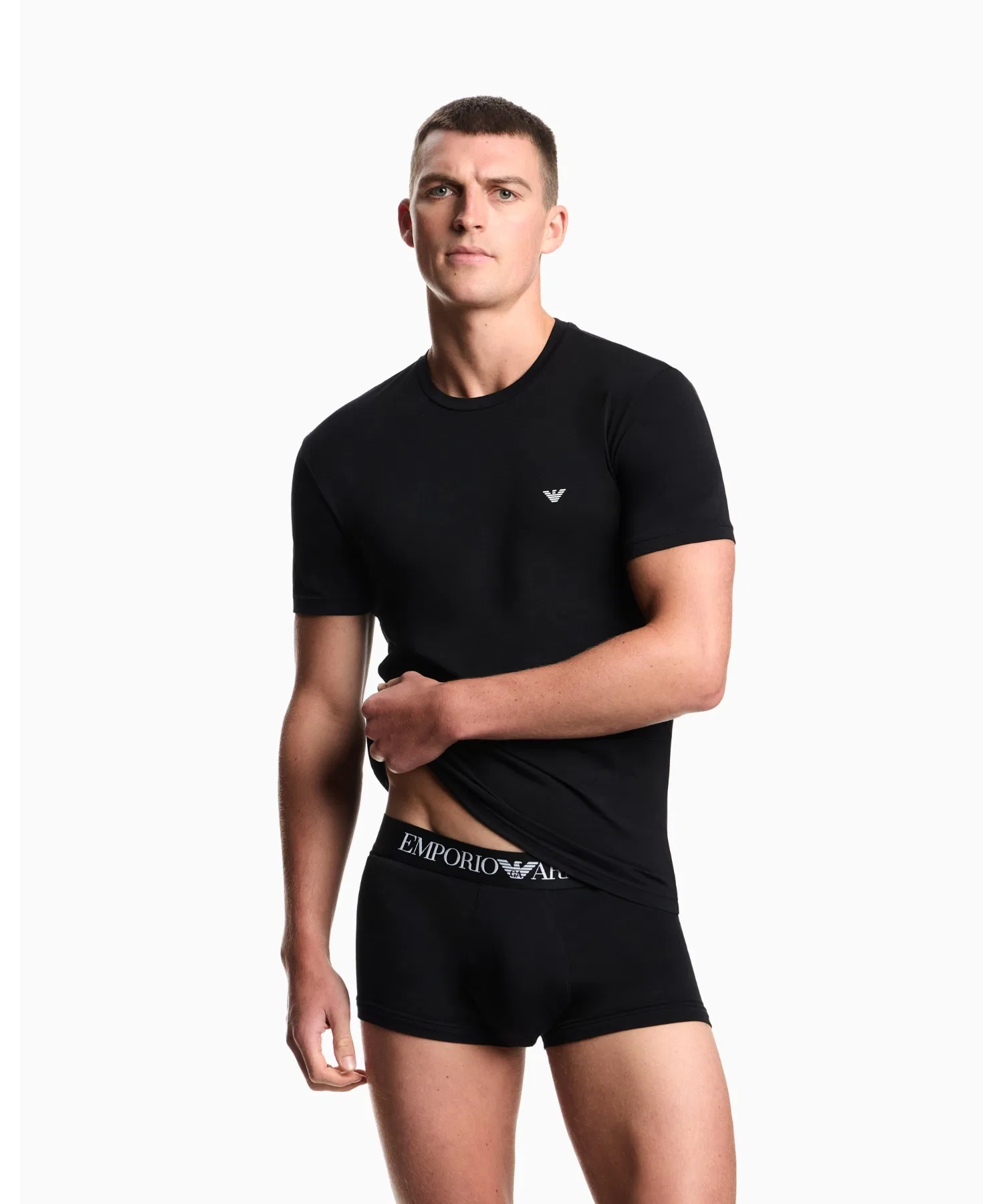 Мужская футболка Emporio Armani из стрейч-жаккарда, с логотипом, белая — фото 3
