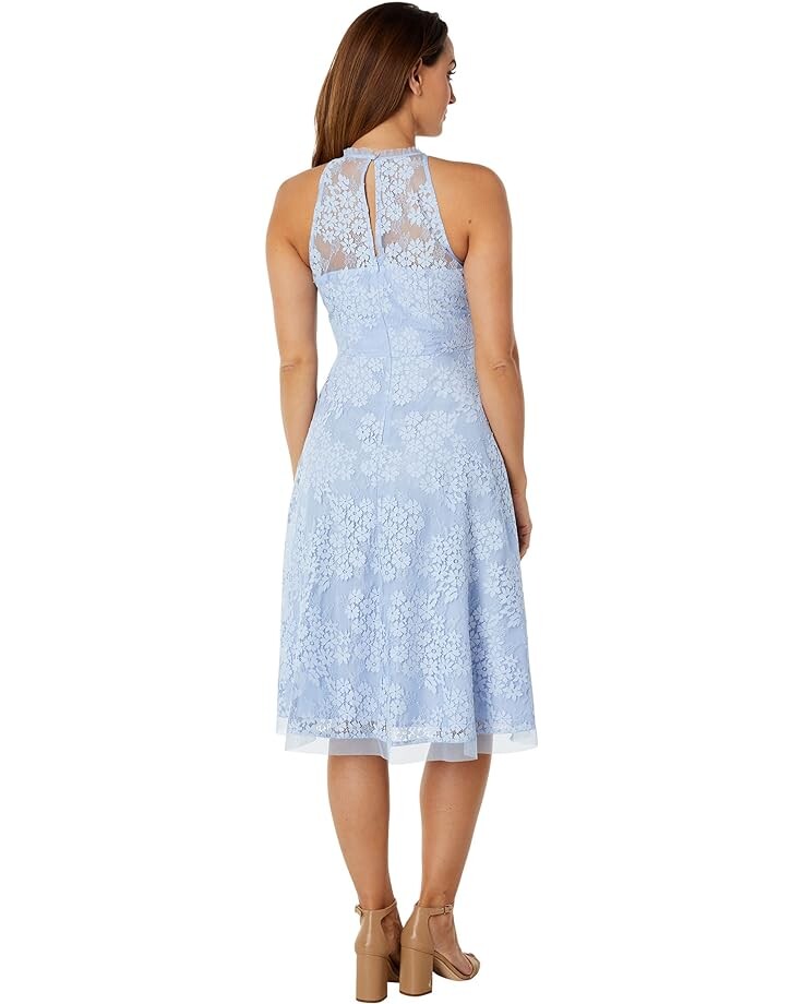 

Платье Vince Camuto Lace Ruffle Halter Neck Fit-and-Flare Midi, синий