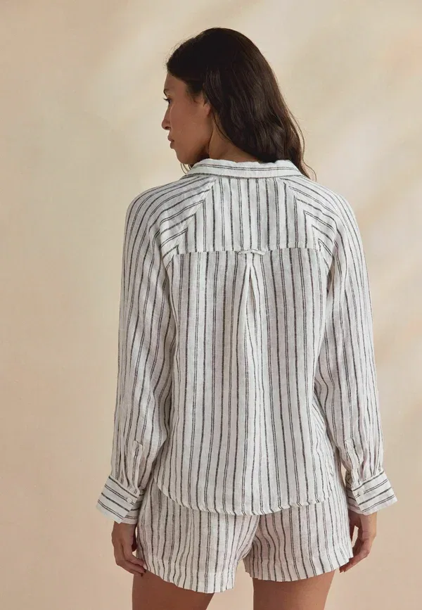 Блуза Next, Button down blouse, коричнево-кремовая полоска — фото 2