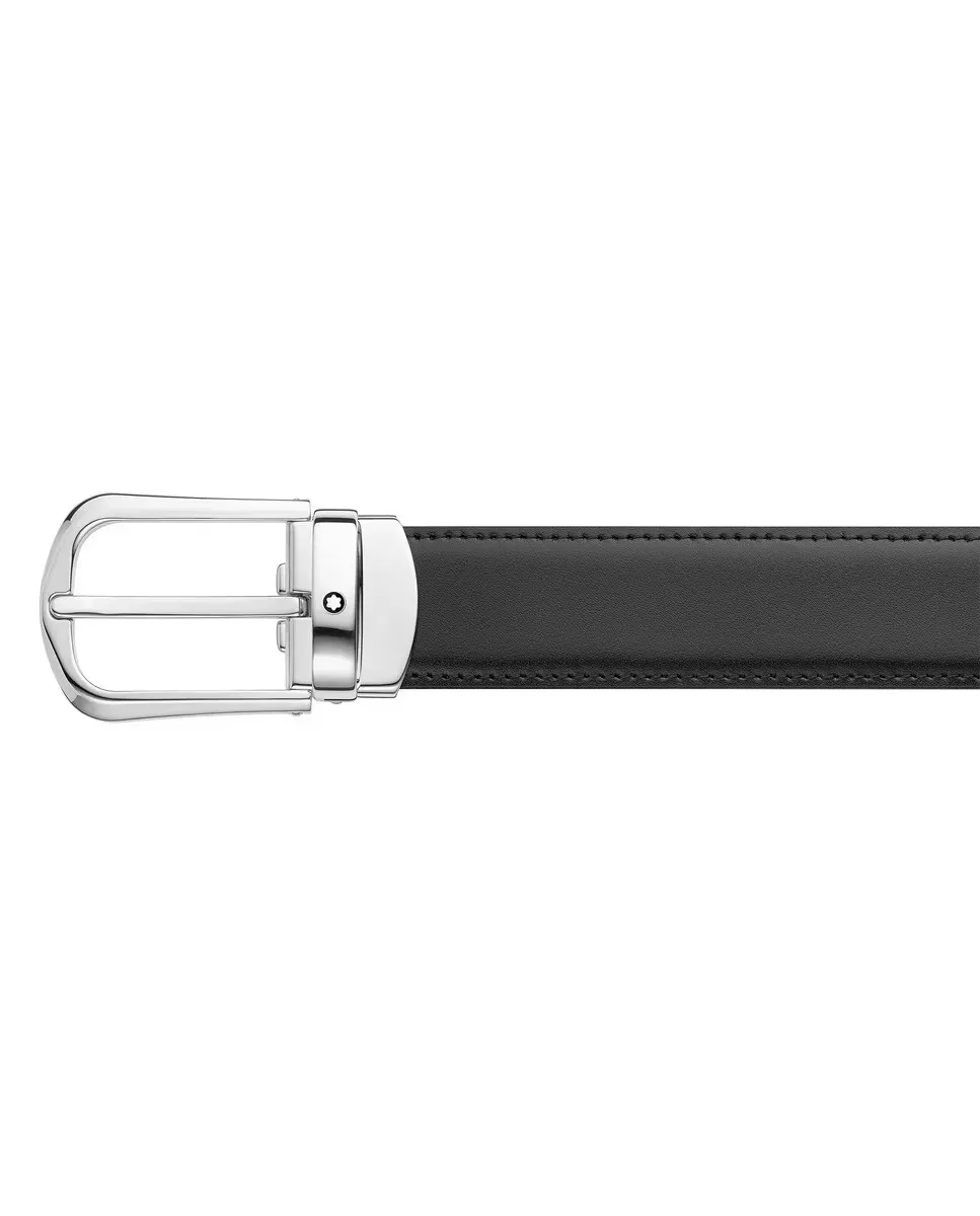 

Мужской двусторонний черный кожаный ремень Montblanc с подковообразной пряжкой, цвет Default