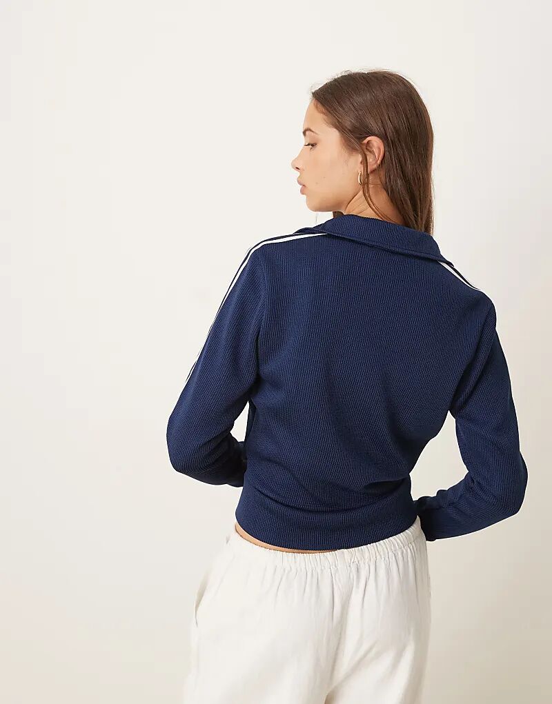 Трикотажный спортивный топ adidas Originals Firebird темно-синего цвета — фото 3