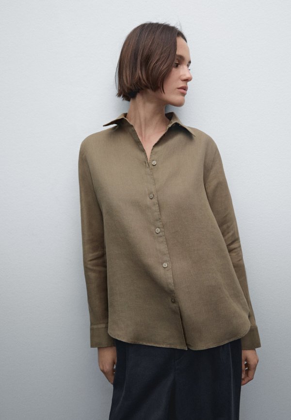 

Струящаяся блузка на пуговицах Massimo Dutti, хаки