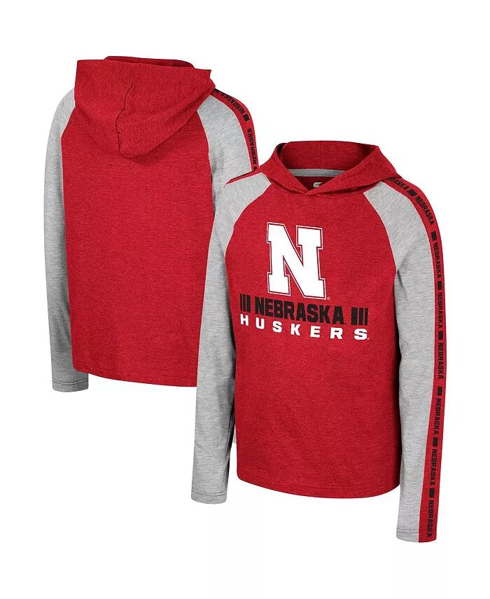 

Футболка с капюшоном и длинными рукавами Big Boys Scarlet Nebraska Huskers Ned Raglan Colosseum, красный