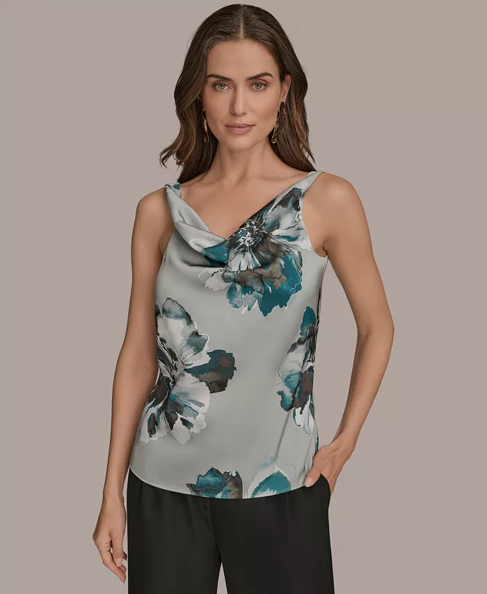 

Женская атласная майка с принтом и воротником-хомут Donna Karan New York, зеленый