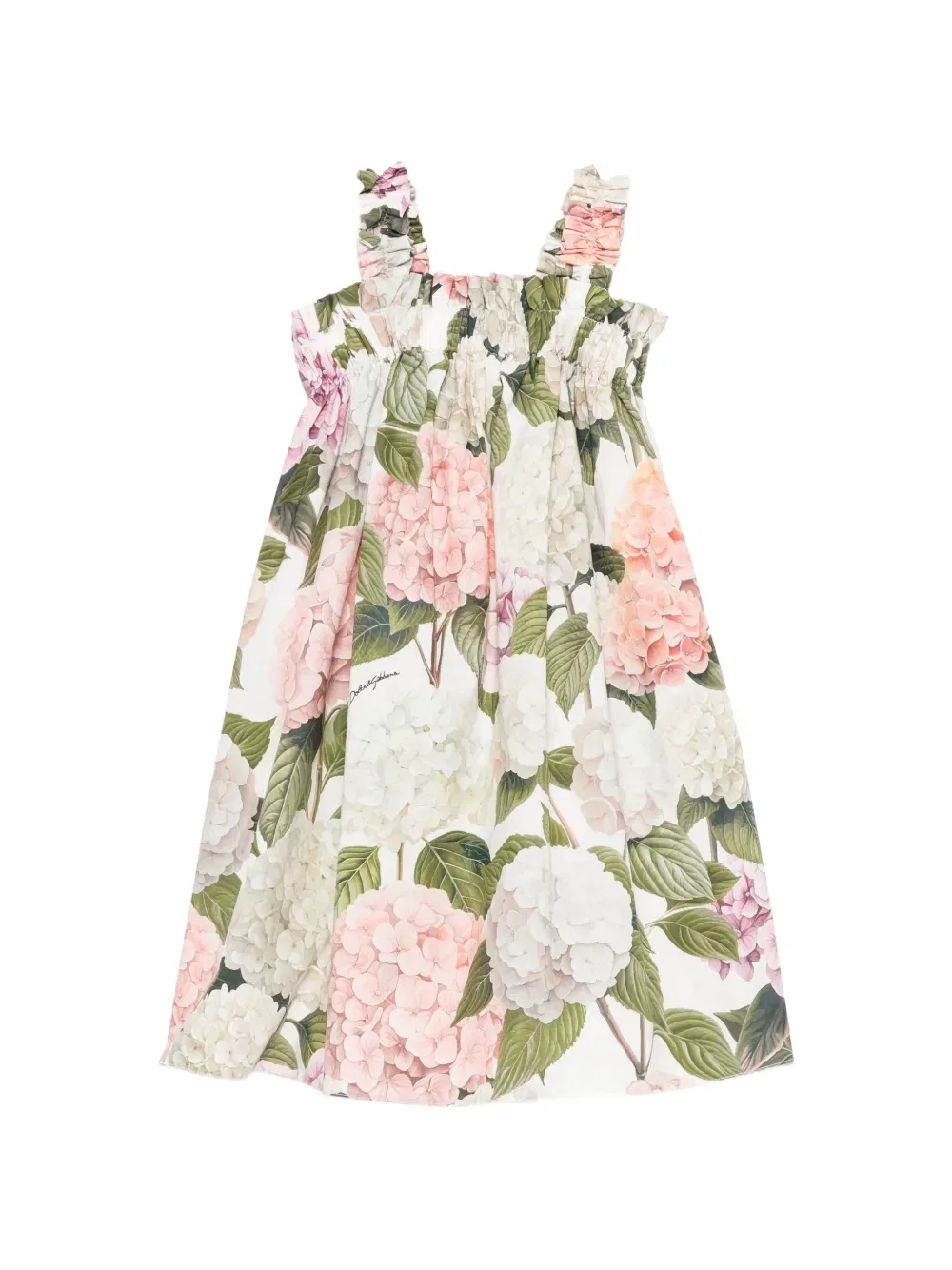 Платье с оборками и принтом в виде гортензий Dolce & Gabbana Kids, белый