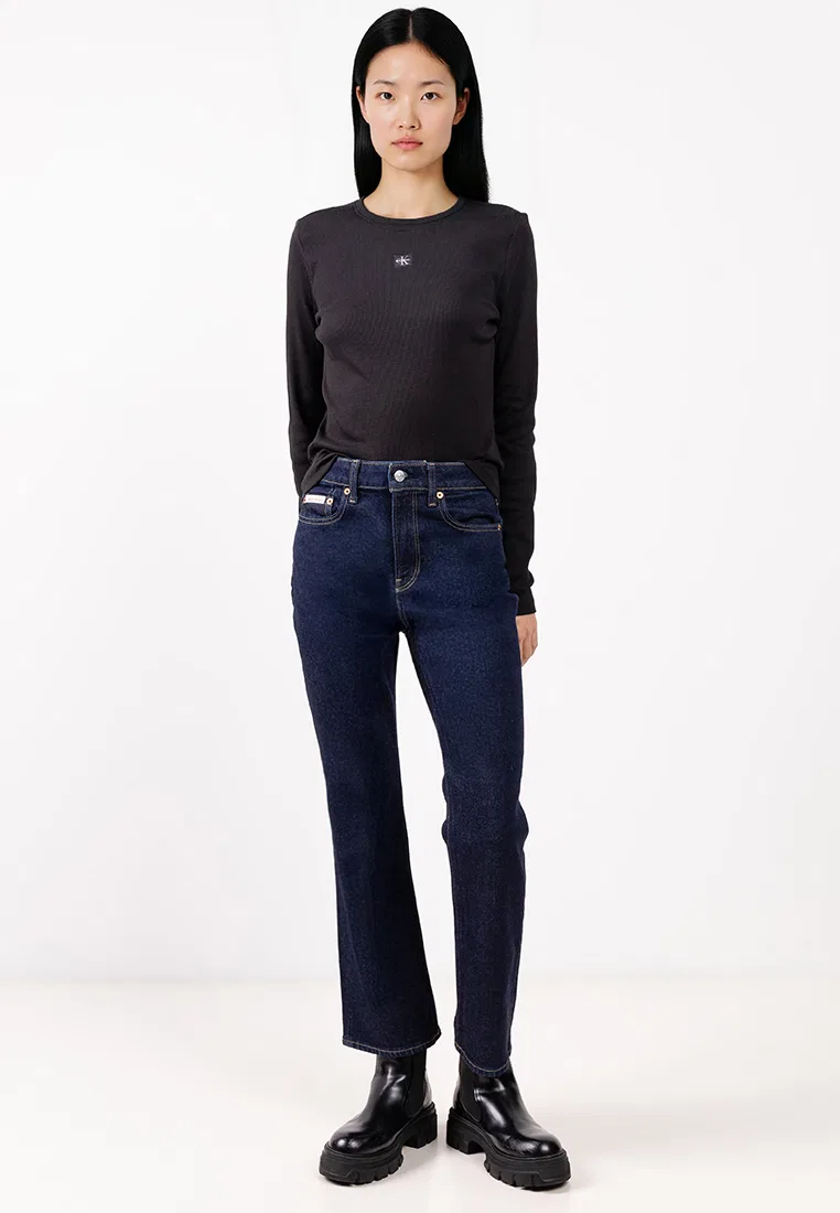 Джинсы клеш, высокая посадка, укороченные, Calvin Klein Jeans, синий — фото 4