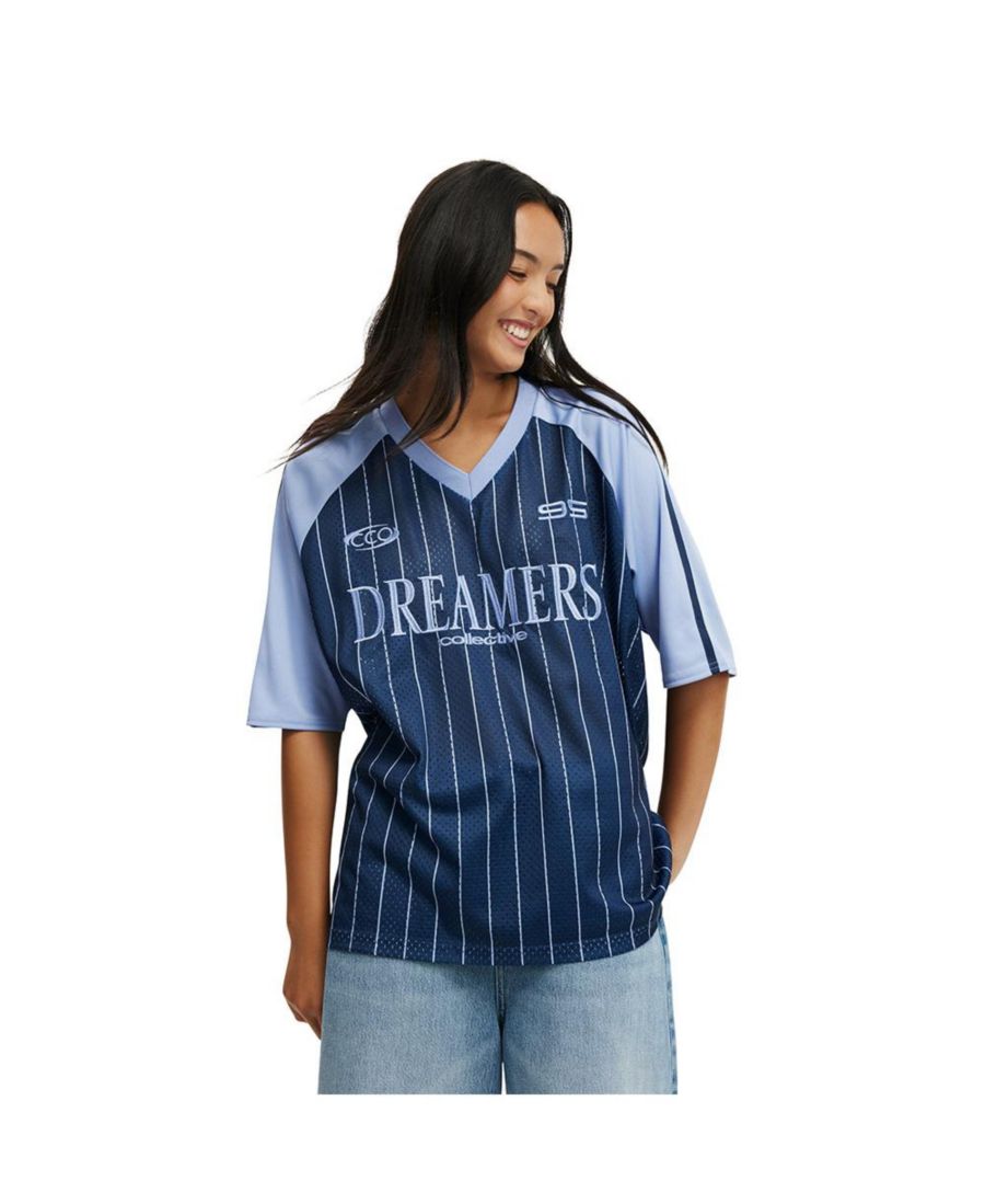 

Женская футболка-реглан с V-образным вырезом и свободным кроем COTTON ON, Dreamers collective/ oxford blue