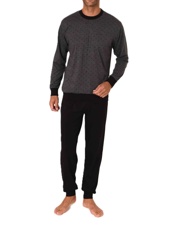 

NORMANN Пижамный комплект с длинными рукавами, манжетами и минималистичным принтом, антрацитового цвета