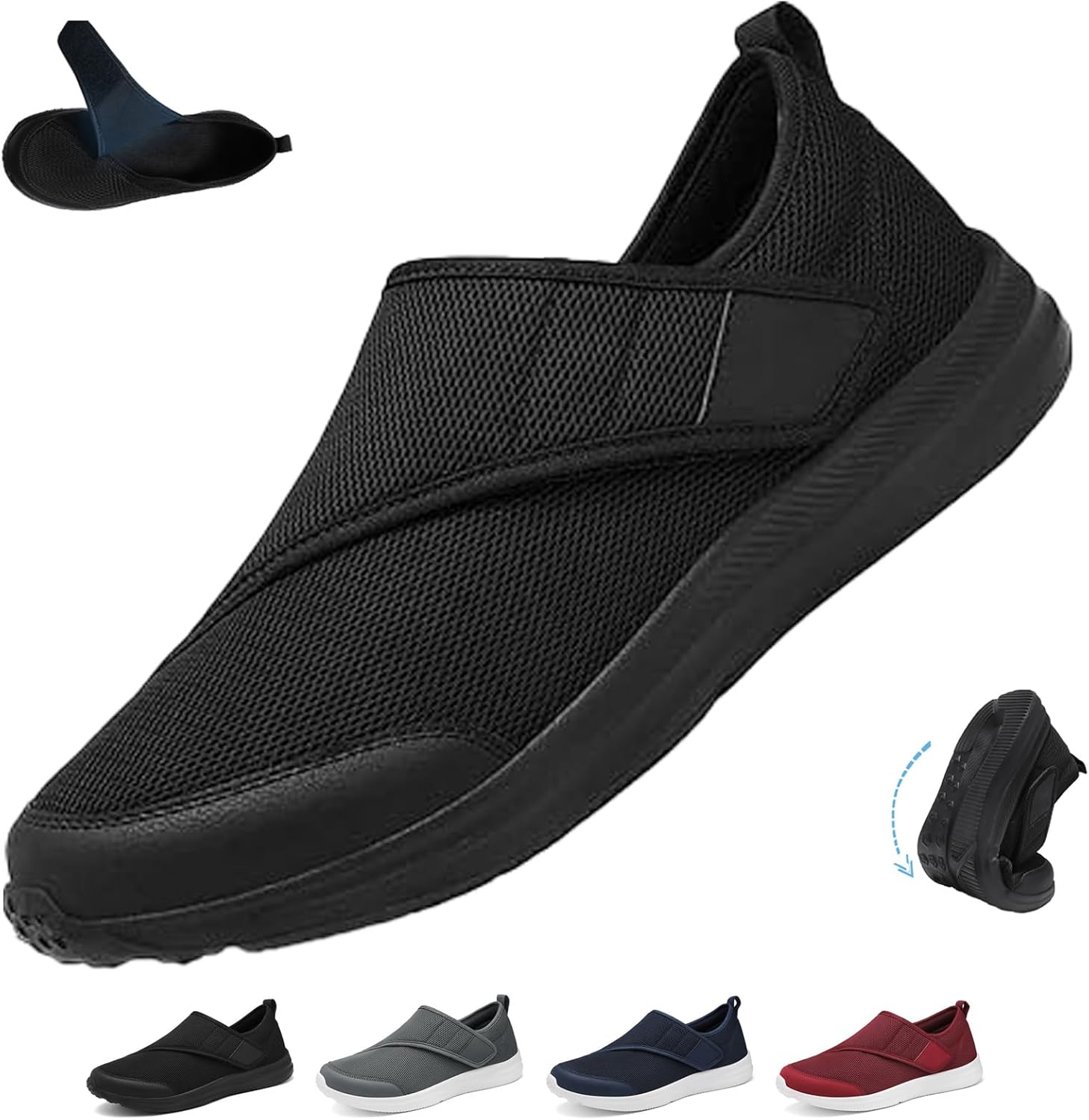 

Мужские слипоны для ходьбы, дышащие ортопедические ботинки, обувь с поддержкой свода для отекших ног Ghtrhsb, черный