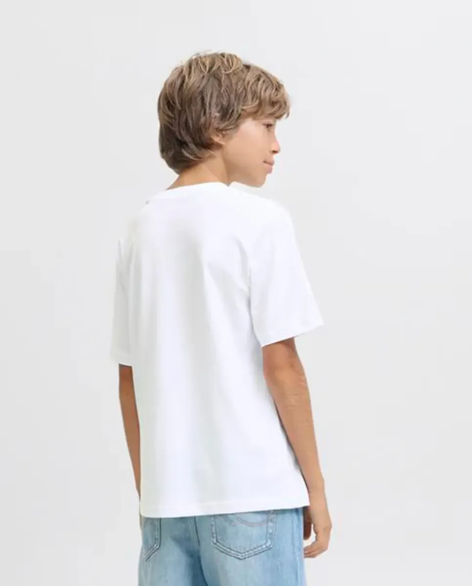 Детская футболка с коротким рукавом и маленьким принтом спереди Jack & Jones, белый — фото 2