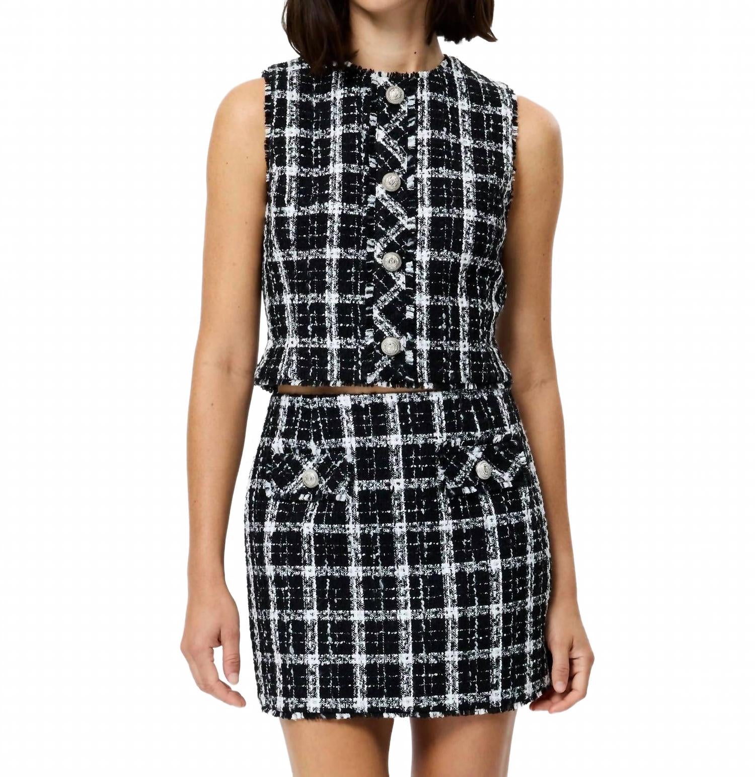 

Укороченный твидовый топ с окном в черно-белом цвете French Connection, черно-белый