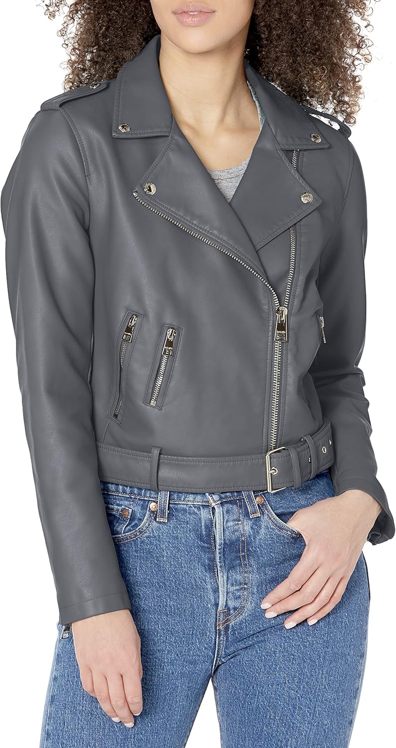 

Levi's Женская куртка-косуха из искусственной кожи с поясом, Iron Grey
