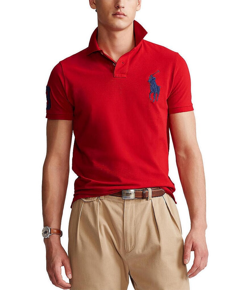

Рубашка поло приталенного кроя Polo Ralph Lauren в сетку с короткими рукавами и короткими рукавами, красный