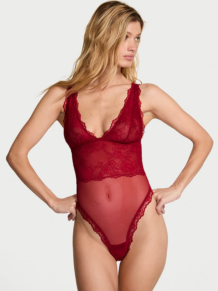 

Прозрачный розовый боди с глубоким декольте Very Sexy, ready red
