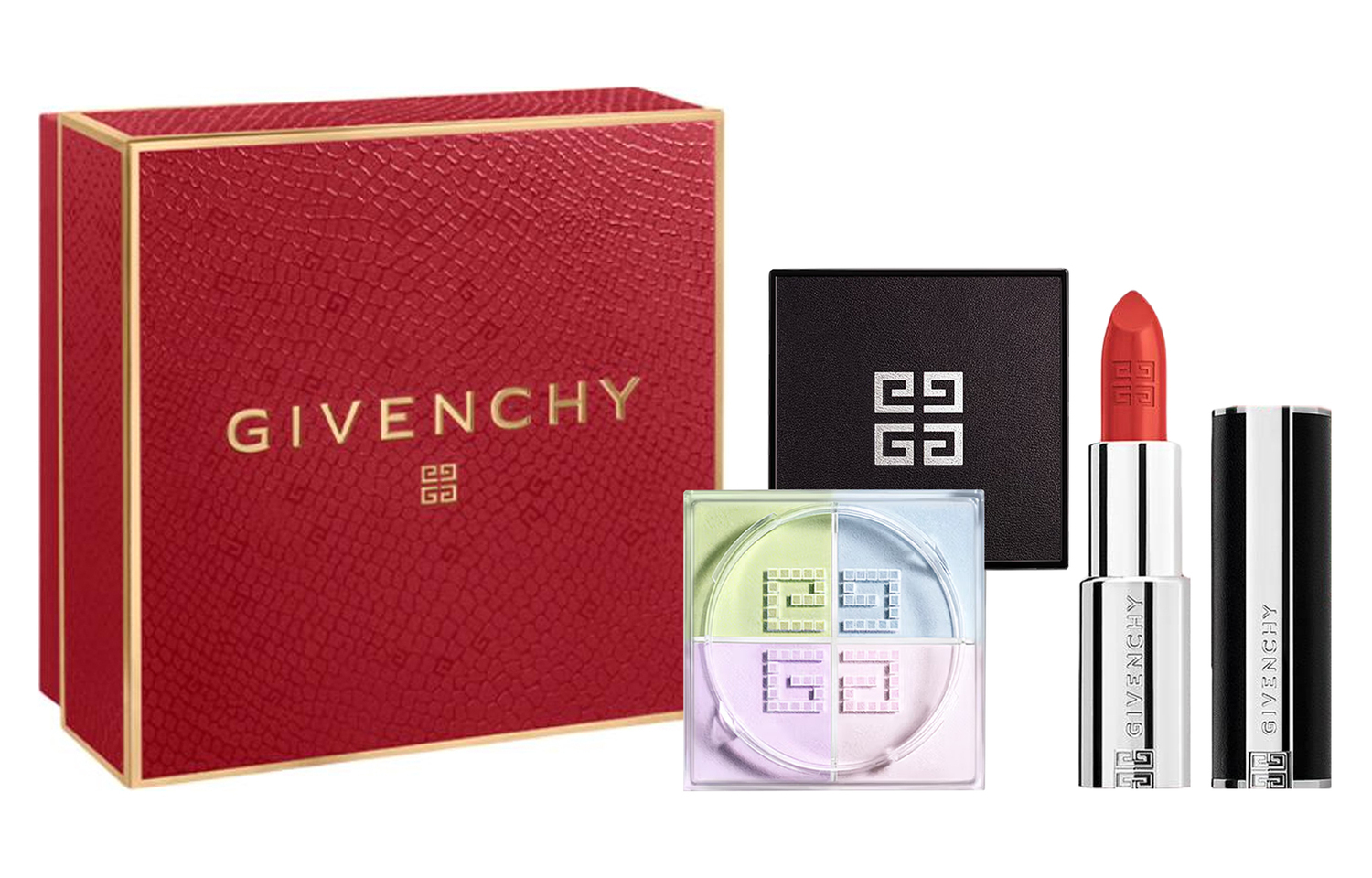Givenchy Red Luck Gilded Limited рассыпчатая пудра для губ наборы для макияжа коррекция тона кожи фиксация макияжа 12г+3,4г — фото 2