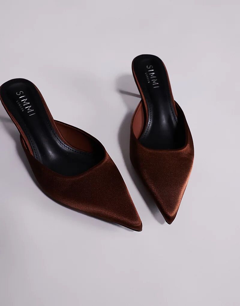 Мюли Simmi London Carson на каблуке-рюмочке из шоколадного атласа Simmi Shoes — фото 4