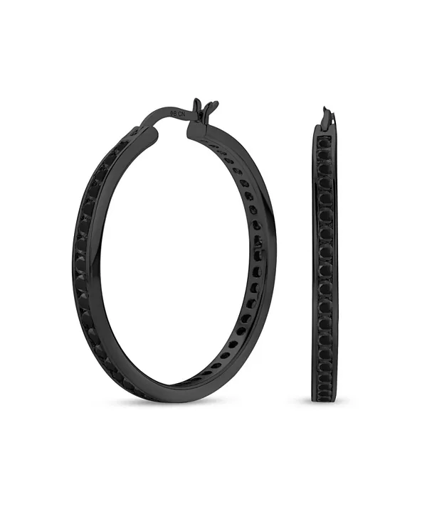 

Крупные эффектные серьги-кольца с черными кубическими цирконами, паве из черного серебра 925 пробы, диаметр 1,5 дюйма Bling Jewelry, black