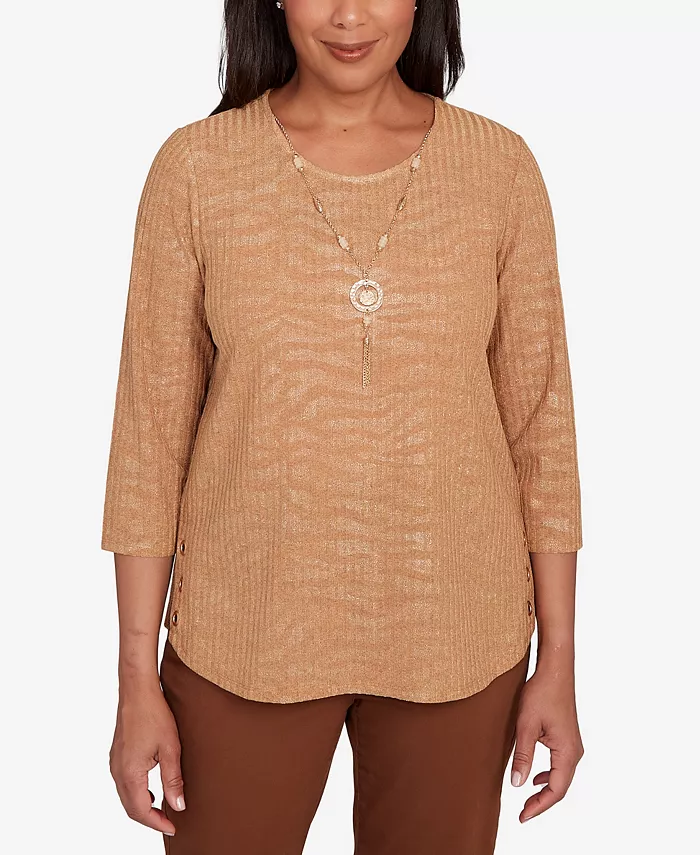 

Женский топ Mount Laurel Shimmer Animal Jacquard с ожерельем Alfred Dunner, коричневый