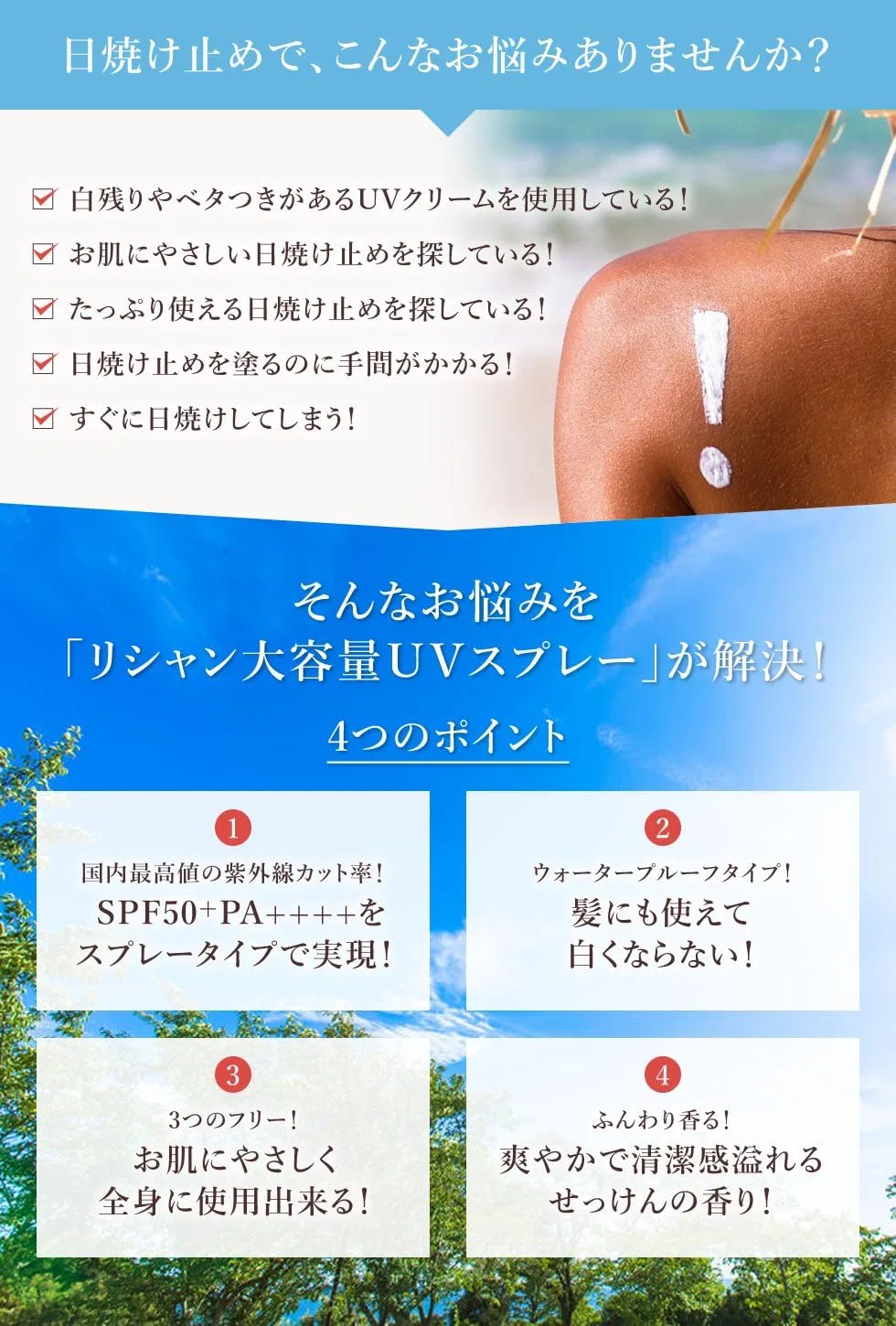 Спрей для загара Lishan UV Spray SPF 50+ PA++++, набор из 3 штук, 250 г, мыльный аромат — фото 3