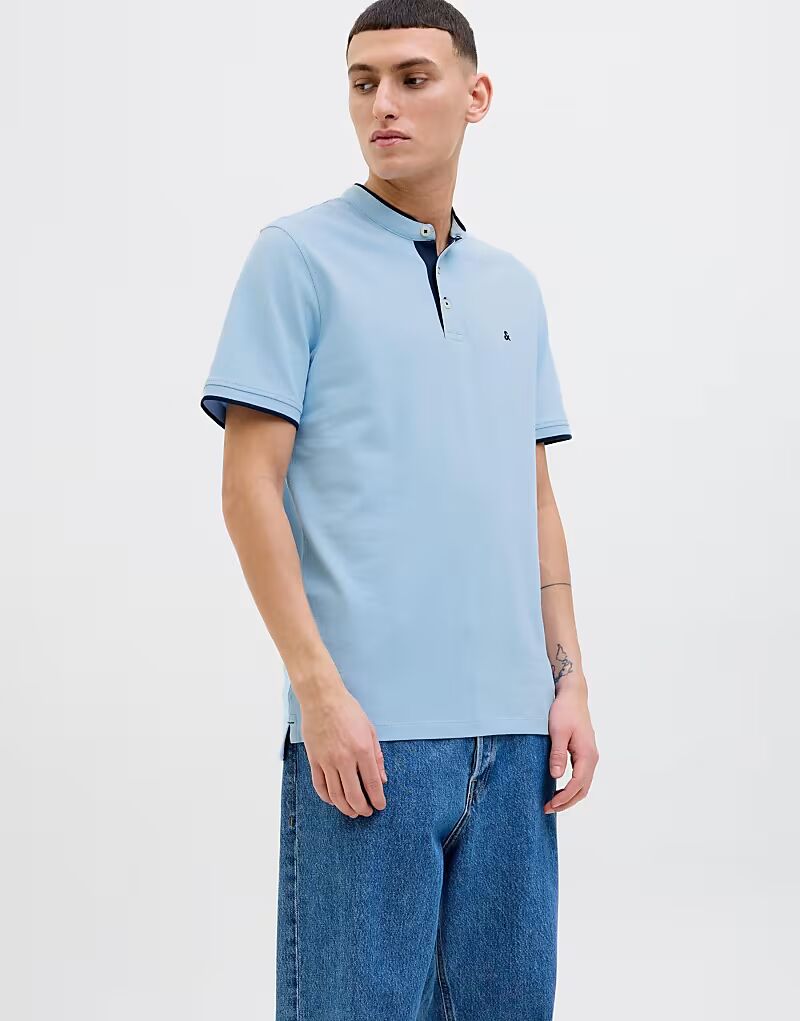 

Поло Jack & Jones из ткани шамбре синего цвета