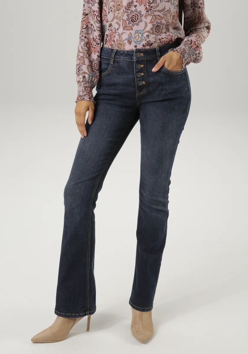 

Джинсы Aniston CASUAL bootcut с декоративной застежкой на пуговицы - НОВАЯ КОЛЛЕКЦИЯ, синий